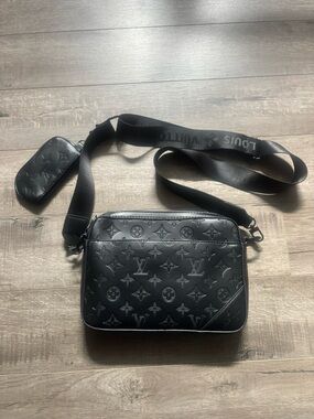Louis Vuitton Black Embossed Monogram Messenger Bag with Strap